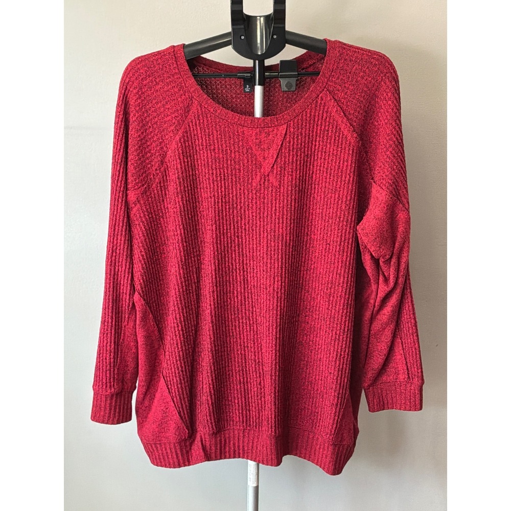Torrid Waffle Knit Top Womens 3X Red Marled Raglan Sleeve Slouchy Cozy